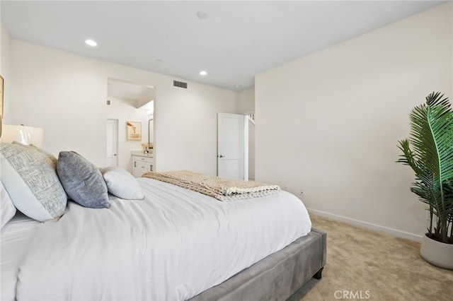 105 High Mdw, Lake Forest, CA 92610 - bedroom with light carpet, recessed lighting, and connected bathroom