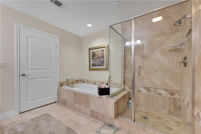 13200 Moorpark St Unit 201, Sherman Oaks, CA 91423 - bathroom with a bath, a stall shower, and tile patterned floors
