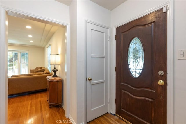 3766 Rose Ave, Long Beach, CA 90807 - foyer featuring wood finished floors and recessed lighting