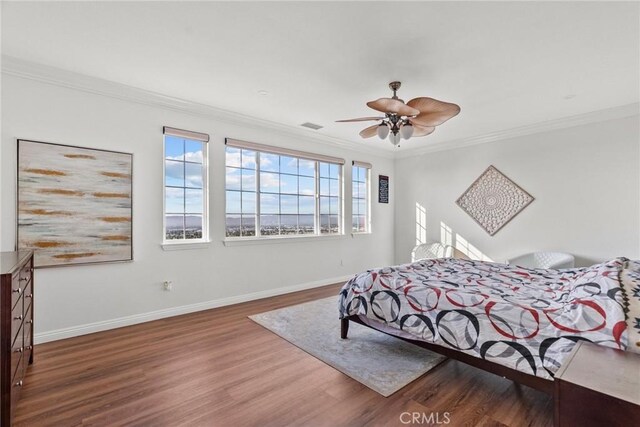 20704 Campania Ln, Porter Ranch, CA 91326 - bedroom featuring crown molding, wood finished floors, and a ceiling fan