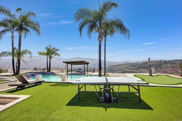 36485 Carney Rd, Valley Center, CA 92082 - outdoor pool with a pergola, a mountain view, and a yard