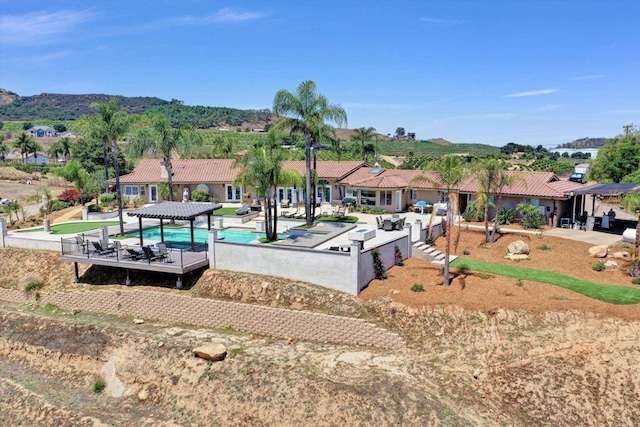 36485 Carney Rd, Valley Center, CA 92082 - view of home's community with a gazebo, a pergola, a swimming pool, a patio, and a mountain view