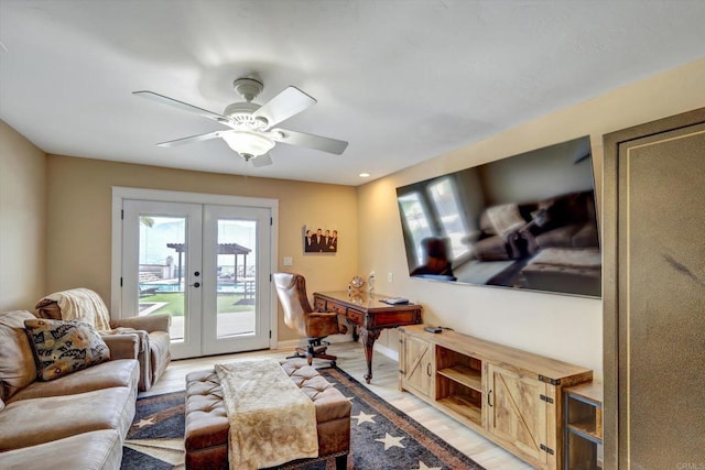 36485 Carney Rd, Valley Center, CA 92082 - living area featuring french doors, a ceiling fan, and light wood finished floors