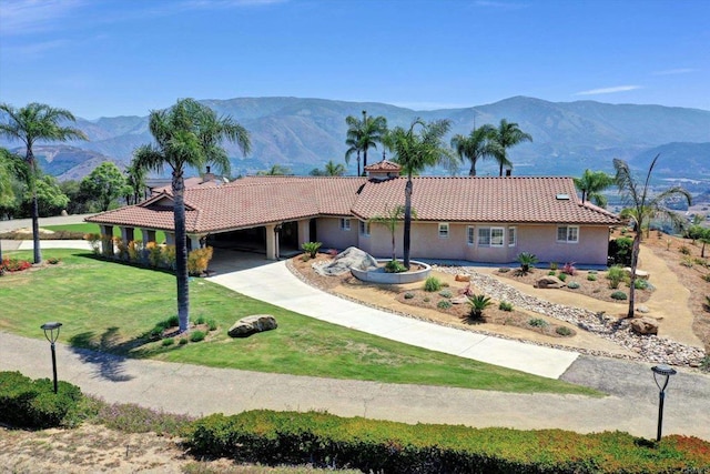 36485 Carney Rd, Valley Center, CA 92082 - view of front of house with a tiled roof, a mountain view, and stucco siding