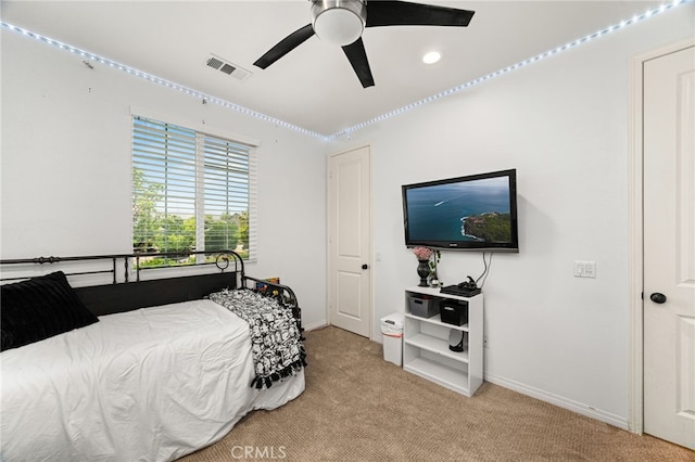 1568 Patterson Ranch Rd, Redlands, CA 92374 - bedroom featuring light carpet, recessed lighting, and ceiling fan