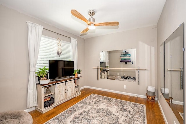 1134 N Rowan Ave, East Los Angeles, CA 90063 - living room featuring ceiling fan and wood finished floors