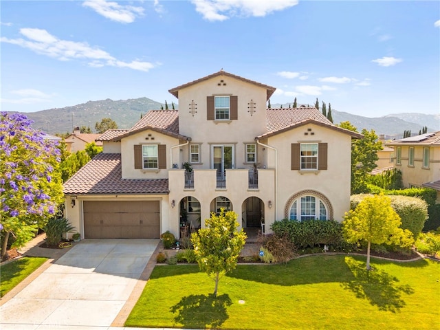 46287 Durango Dr, Temecula, CA 92592 - mediterranean / spanish house featuring stucco siding, a mountain view, and a tiled roof