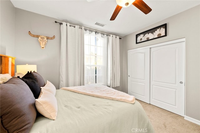 46287 Durango Dr, Temecula, CA 92592 - bedroom featuring carpet, a closet, and ceiling fan