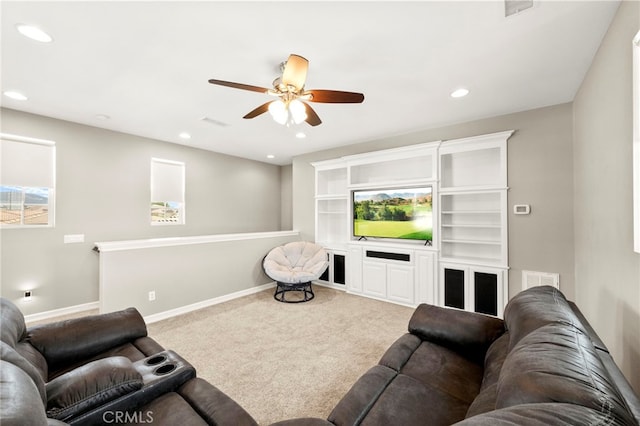 46287 Durango Dr, Temecula, CA 92592 - carpeted living area with a ceiling fan and recessed lighting