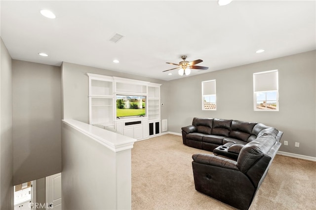 46287 Durango Dr, Temecula, CA 92592 - carpeted living area with recessed lighting and a ceiling fan