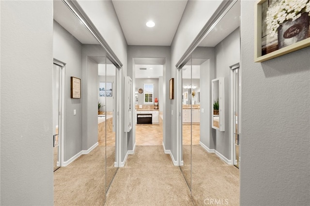 46287 Durango Dr, Temecula, CA 92592 - hall featuring carpet floors and a textured wall