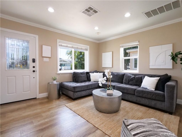 4917 W 140th St, Hawthorne, CA 90250 - living area with light wood-style floors, ornamental molding, and recessed lighting