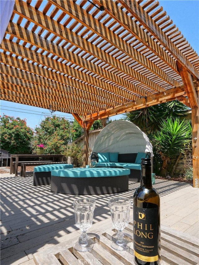 4917 W 140th St, Hawthorne, CA 90250 - wooden terrace featuring outdoor lounge area and a pergola