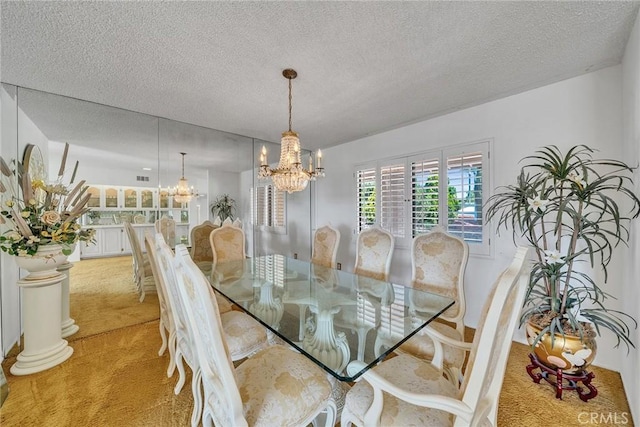 2591 Braided Mane Dr, Diamond Bar, CA 91765 - dining room with a chandelier, light colored carpet, and a textured ceiling