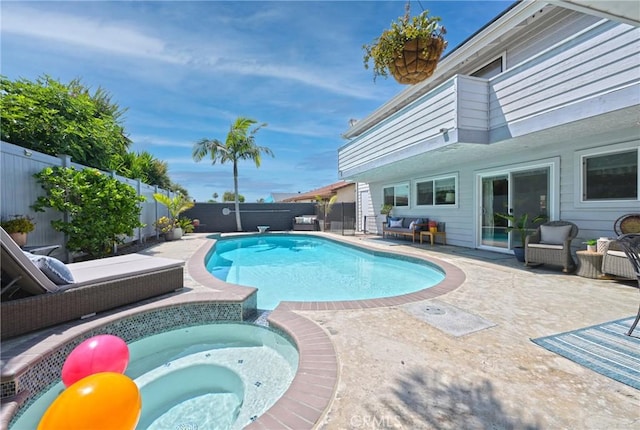 3380 E Date St, Brea, CA 92823 - view of pool with a fenced backyard, a patio area, and a pool with connected hot tub