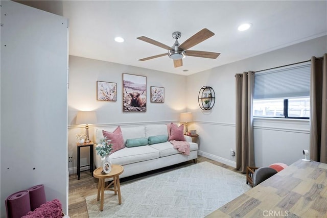 3380 E Date St, Brea, CA 92823 - living area featuring ceiling fan, wood finished floors, and recessed lighting
