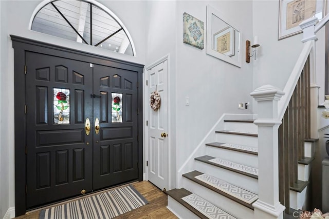 3380 E Date St, Brea, CA 92823 - entrance foyer featuring stairs, wood finished floors, and a towering ceiling