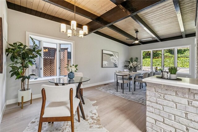 820 Robin Ln, Millbrae, CA 94030 - dining space with a wooden ceiling with exposed beams, a chandelier, and light wood-style flooring