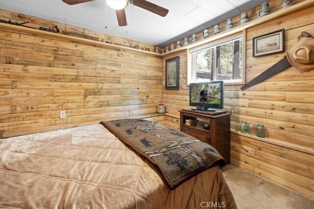 33019 Juniper Ln, Green Valley Lake, CA 92341 - bedroom featuring wooden walls and carpet floors