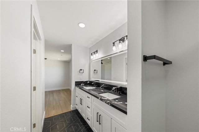 58424 Canterbury St, Yucca Valley, CA 92284 - bathroom featuring double vanity, recessed lighting, and tile patterned flooring