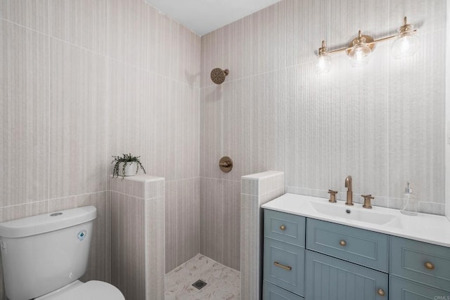 4483 38th St, San Diego, CA 92116 - full bathroom featuring a shower stall, vanity, and tile walls