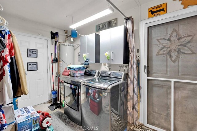 26460 Gem Ct, Helendale, CA 92342 - laundry room with cabinet space, independent washer and dryer, and gas water heater