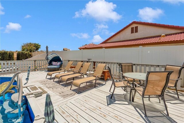 26460 Gem Ct, Helendale, CA 92342 - deck featuring a fenced backyard and outdoor dining area