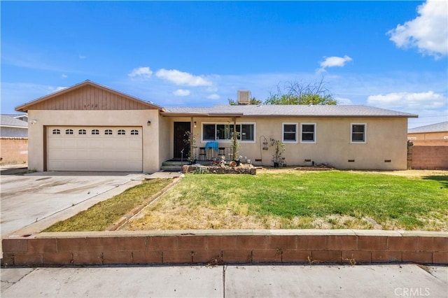 1022 E Lancaster Blvd, Lancaster, CA 93535 - ranch-style home with a garage, concrete driveway, crawl space, and stucco siding