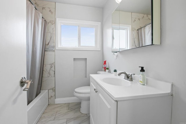 4903 Deeboyar Ave, Lakewood, CA 90712 - bathroom with marble finish flooring, vanity, and shower / bathtub combination with curtain