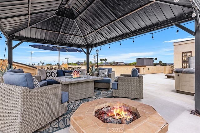 5390 Carlsbad Blvd, Carlsbad, CA 92008 - view of patio featuring an outdoor living space with a fire pit and a gazebo