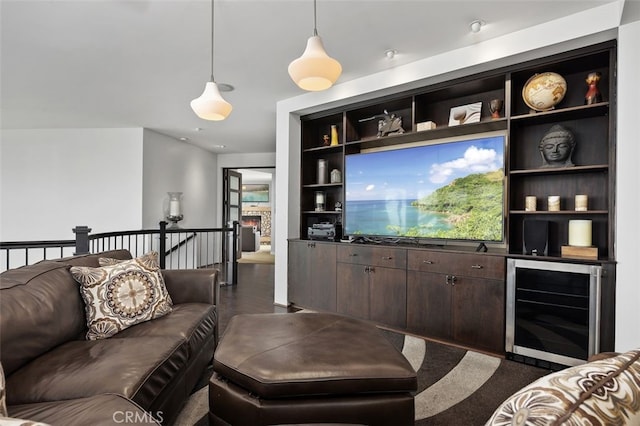 5390 Carlsbad Blvd, Carlsbad, CA 92008 - living room featuring wine cooler and dark wood-type flooring