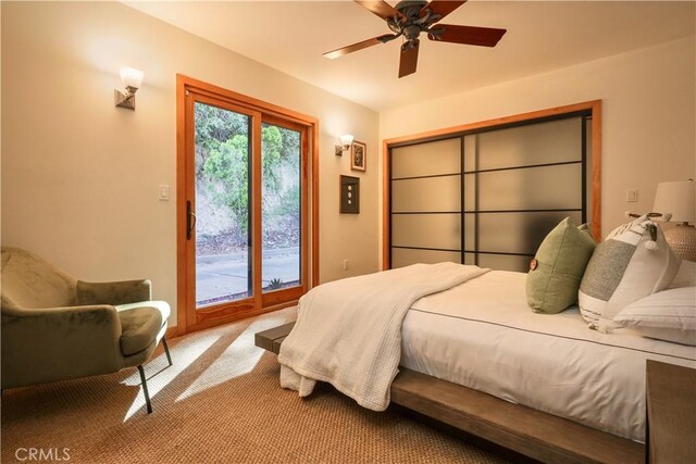 3700 Koster Ave, Sherman Oaks, CA 91423 - carpeted bedroom with a ceiling fan and access to outside