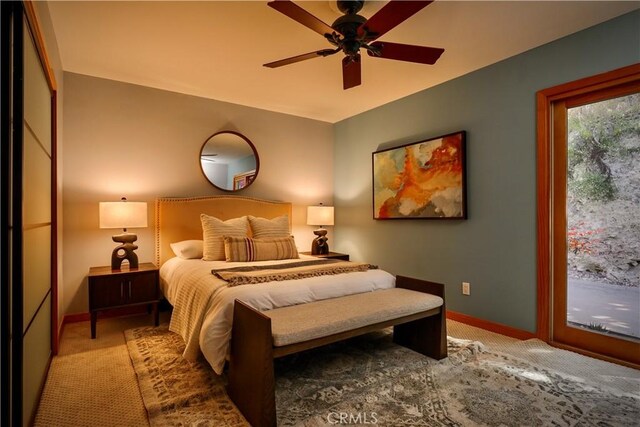 3700 Koster Ave, Sherman Oaks, CA 91423 - carpeted bedroom with ceiling fan and access to exterior