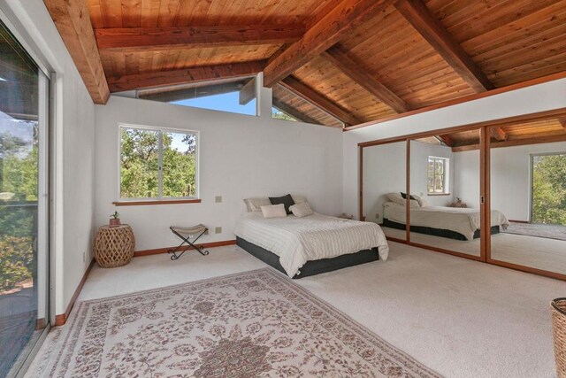 46920 Rainbow Canyon Rd, Temecula, CA 92592 - bedroom featuring carpet flooring, wooden ceiling, and access to outside