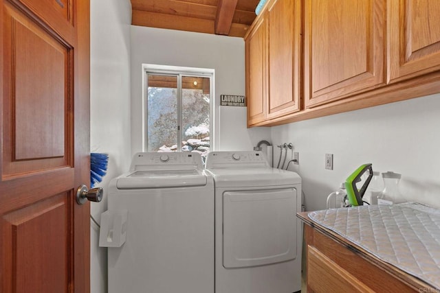 46920 Rainbow Canyon Rd, Temecula, CA 92592 - washroom with cabinet space, independent washer and dryer, and wood ceiling
