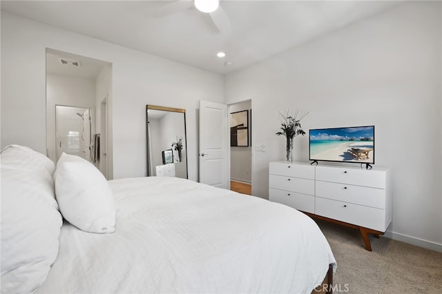 305 Blackrock, Lake Forest, CA 92610 - carpeted bedroom featuring a ceiling fan, ensuite bathroom, and recessed lighting