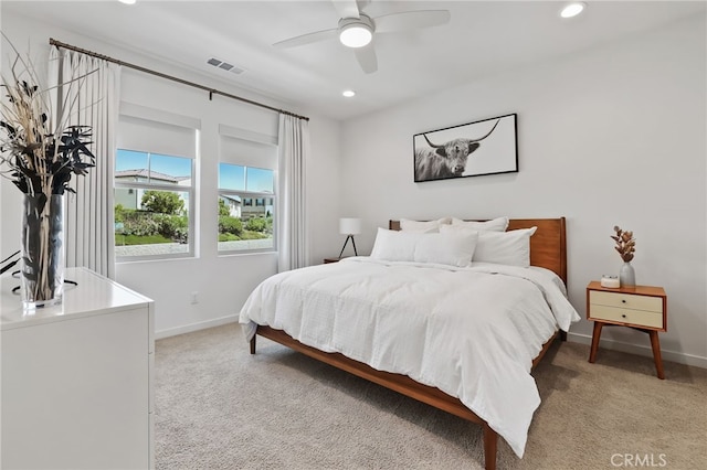 305 Blackrock, Lake Forest, CA 92610 - bedroom with light colored carpet, recessed lighting, and a ceiling fan