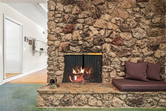 8601 Rudnick Ave, West Hills, CA 91304 - detailed view of a stone fireplace and wood finished floors