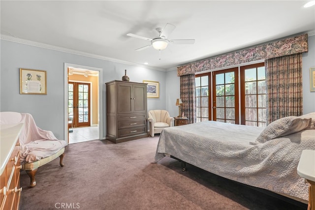 8601 Rudnick Ave, West Hills, CA 91304 - bedroom with light colored carpet, crown molding, and ceiling fan