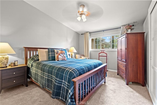 14091 Dall Ln, Tustin, CA 92780 - bedroom with light carpet, vaulted ceiling, and ceiling fan