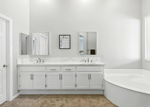 46076 Via Ln, Colorada, Temecula, CA 92592 - full bath with double vanity, a bath, and carpet floors