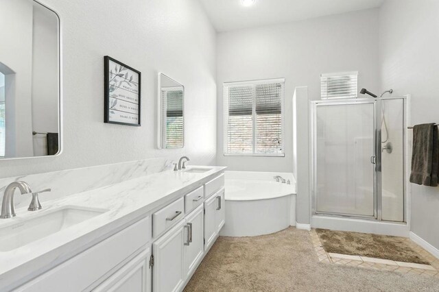 46076 Via Ln, Colorada, Temecula, CA 92592 - full bathroom with a bath, double vanity, and a stall shower