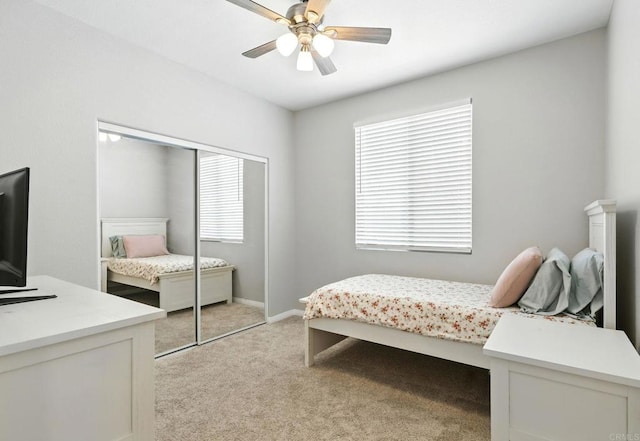 46076 Via Ln, Colorada, Temecula, CA 92592 - bedroom featuring multiple windows, light colored carpet, a closet, and ceiling fan