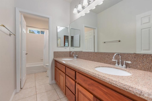 2149 Gamble Pl, Escondido, CA 92029 - full bathroom featuring double vanity, tile patterned floors, and shower / tub combo