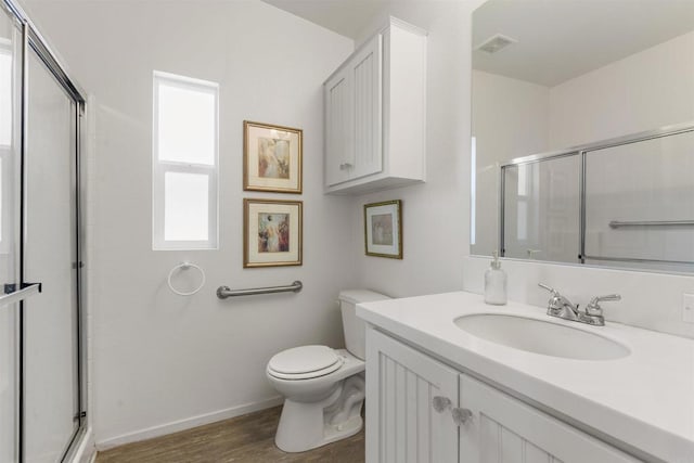 2149 Gamble Pl, Escondido, CA 92029 - full bath featuring vanity, a shower with door, and wood finished floors