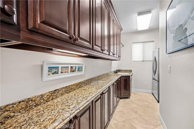 289 23rd St, Costa Mesa, CA 92627 - bar area featuring light tile patterned floors and freestanding refrigerator