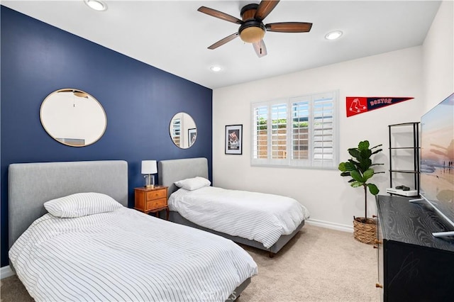 289 23rd St, Costa Mesa, CA 92627 - carpeted bedroom featuring recessed lighting and a ceiling fan