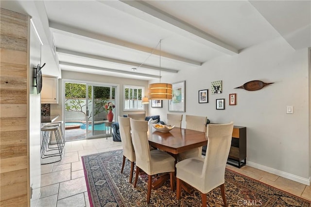 11832 Weatherby Rd, Los Alamitos, CA 90720 - dining space featuring beamed ceiling and light tile patterned floors