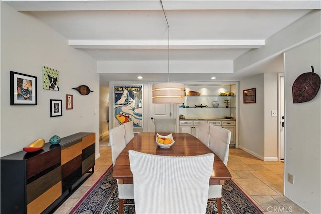 11832 Weatherby Rd, Los Alamitos, CA 90720 - dining space featuring beam ceiling, recessed lighting, and stone tile floors