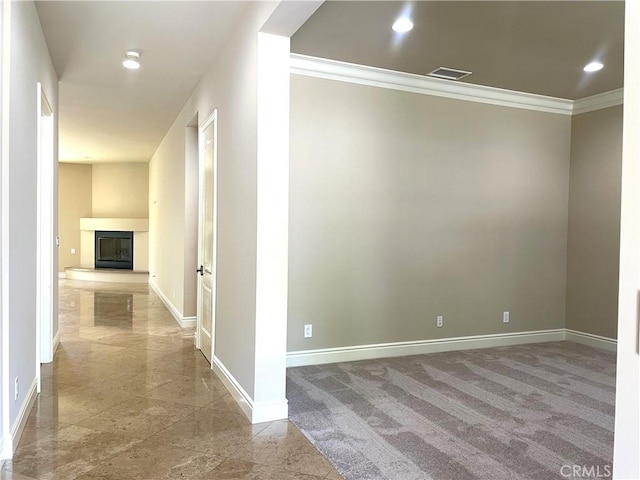 2068 Radnor Ave, Long Beach, CA 90815 - corridor with crown molding, recessed lighting, and carpet flooring